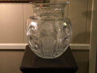 Vintage Brilliant Cut Glass Center Vase Signed “yasemin” Colossal 14”h