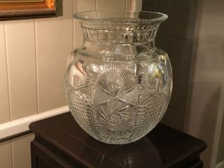 Vintage Brilliant Cut Glass Center Vase Signed “Yasemin” Colossal 14”H 2