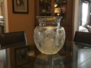 Vintage Brilliant Cut Glass Center Vase Signed “Yasemin” Colossal 14”H 3