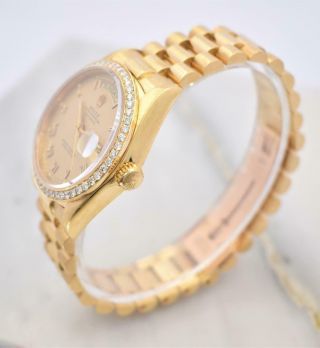 Rare 18K Rolex President Wristwatch With Roman Dial & Diamond Bezel 3
