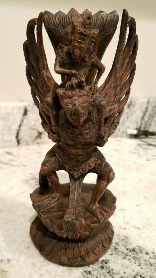 Intricate Rosewood Lord Vishnu Riding Garuda Statue