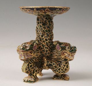 Precious Chinese Cloisonne Enamel Hand - Carved Dragon Statue Candlestick