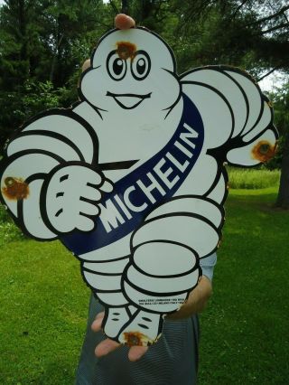 Vintage Dated 1954 Michelin Man Tires Porcelain Advertsing Sign Milano,  Italy