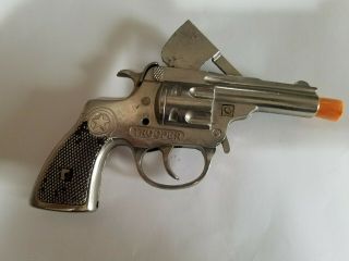 Vintage 1950 ' s Hubley Trooper Cap Gun Pistol Kid Toy Gun 5.  5 Nickel Plated 2