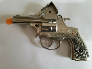 Vintage 1950 ' s Hubley Trooper Cap Gun Pistol Kid Toy Gun 5.  5 Nickel Plated 3