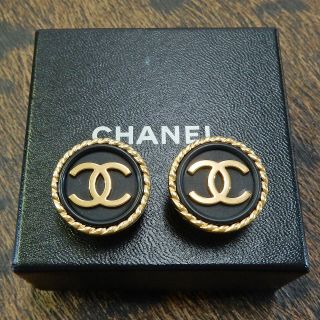 Chanel Gold Plated Cc Logos Black Vintage Round Clip Earrings 4645a Rise - On