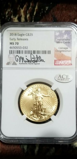 2018 25 1/2 Ounce Gold American Eagle Ngc Ms 70,  First Strike Rare Coin Key Date