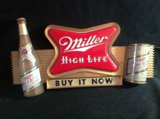 Vintage Miller Beer Light Up Sign W Beer Can & Bottle Lakeside Plastics Mfg