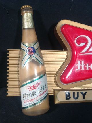 Vintage MILLER BEER LIGHT UP SIGN w Beer Can & Bottle LAKESIDE PLASTICS Mfg 2