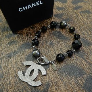 Chanel Gunmetal Silver Cc Logos Swing Charm Black Chain Bracelet 4635a Rise - On