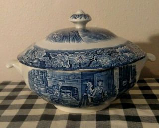 VINTAGE LIBERTY BLUE SOUP TUREEN W/ LID AND LADLE BOSTON TEA PARTY IRONSTONE 2