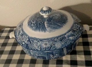 VINTAGE LIBERTY BLUE SOUP TUREEN W/ LID AND LADLE BOSTON TEA PARTY IRONSTONE 3