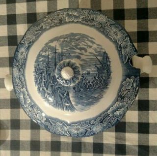 VINTAGE LIBERTY BLUE SOUP TUREEN W/ LID AND LADLE BOSTON TEA PARTY IRONSTONE 4