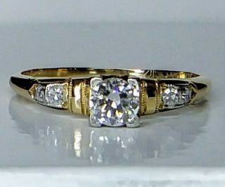 Antique Art Deco 1/3 Carat (30) Natural Diamond Ring 14k Yg Solitaire