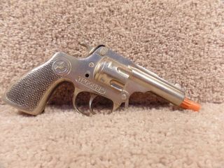 Vintage 1950 ' s Hubley Trooper Cap Gun Pistol Kid Toy Gun 5.  5 Nickel Plated 2