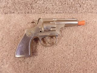 Vintage 1950 ' s Hubley Trooper Cap Gun Pistol Kid Toy Gun 5.  5 Nickel Plated 3