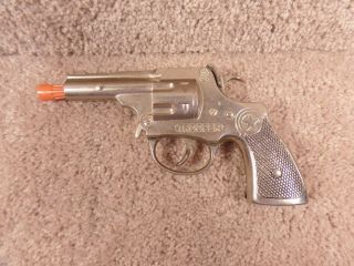 Vintage 1950 ' s Hubley Trooper Cap Gun Pistol Kid Toy Gun 5.  5 Nickel Plated 4