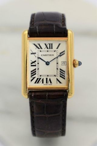 Rare 18k Cartier Tank Louis Wristwatch Ref 2441 With 18k Deployment Clasp