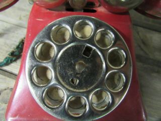 Vintage Red Metal Childs Rotary Toy Telephone 2