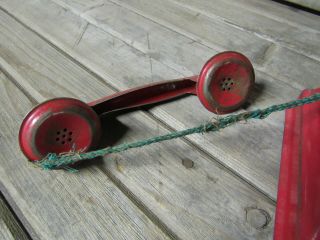 Vintage Red Metal Childs Rotary Toy Telephone 4