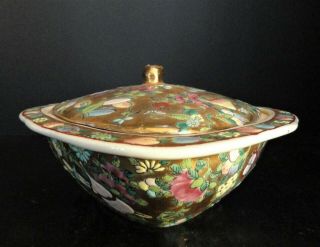 Chinese Export Porcelain Famille Rose Tureen,  Heavy Gold Gilt,  Hand Painted
