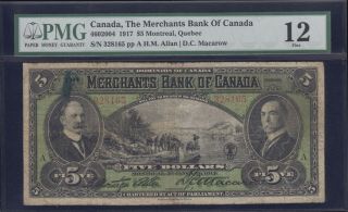 Canada 1917 $5 Merchants Bank Of Canada Ch 460 - 20 - 04 Pmg 12 Rare Date