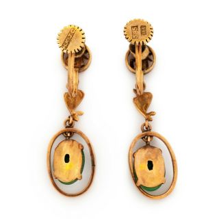 Antique Vintage Deco 14k Gold Chinese Hong Kong Imperial Jadeite Jade Earrings 5