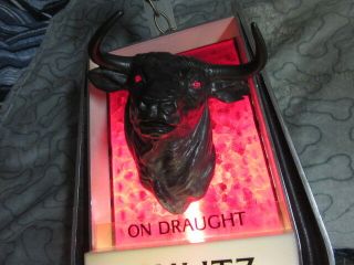 Vtg Schlitz Malt Liquor Bull Head W Horns & Light Up Red Eyes Beer Sign Bar Pub