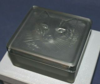 Vintage LALIQUE FRANCE Chat Cat Frosted Clear Glass Trinket Box w/ Lid 2