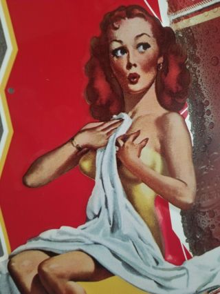 (VTG) miller mgd beer red sexy girl & bottle tin sign man cave game room rare 2