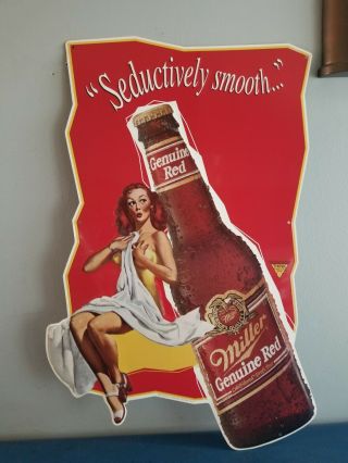 (VTG) miller mgd beer red sexy girl & bottle tin sign man cave game room rare 3