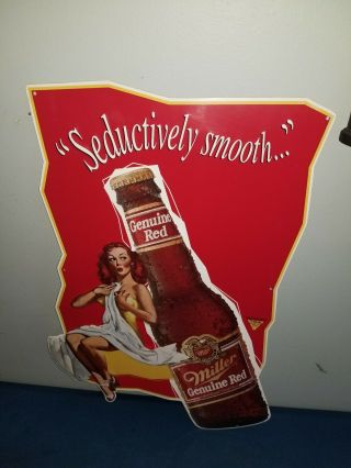(VTG) miller mgd beer red sexy girl & bottle tin sign man cave game room rare 6
