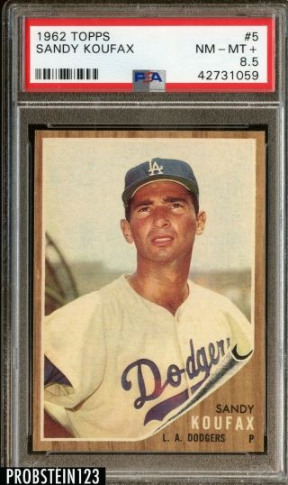 1962 Topps 5 Sandy Koufax Los Angeles Dodgers Hof Rare Psa 8.  5 " High End "
