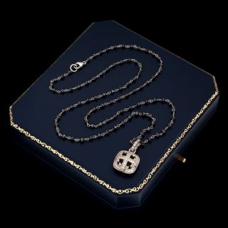 Antique Vintage Art Deco Style 14k 18k Gold Black Diamond & Onyx Cross Necklace