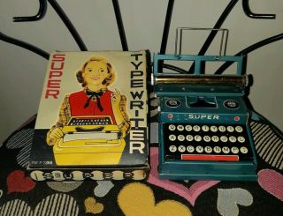 Vintage Tin Toy Doll Typewriter With Box Type Writer Made In Japan