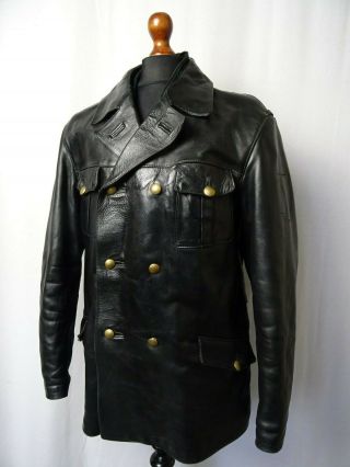 Men ' s Rare Vintage 1960 ' s Horsehide Leather German Police Jacket 44R (L) 2