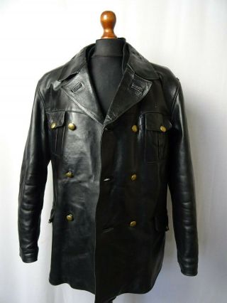 Men ' s Rare Vintage 1960 ' s Horsehide Leather German Police Jacket 44R (L) 4