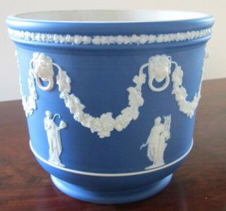 Antique 1890s Large Wedgwood Cobalt Blue Jasperware Jardiniere Planter Ex - Cond.