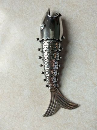 Vintage Los Castillo Mexico 6 " Articulated Silver Plated Fish Bottle Opener.