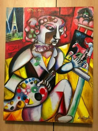 Marc Chagall Russian Artist Oil Painting On Canvas Signed 21.  5  X 27.  5