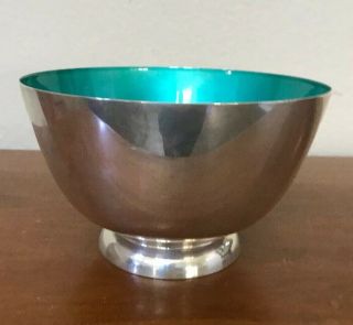 Vtg Sterling Silver Towle Footed Bowl Green Enamel 48 Turquoise Mid Century