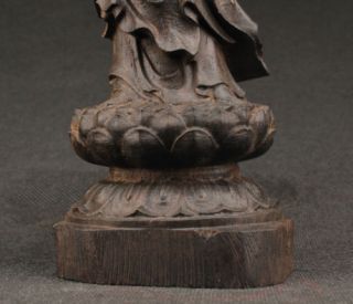 big Decorated China Handwork Old Ebony Wood Carved Kwan Yin Statue 4