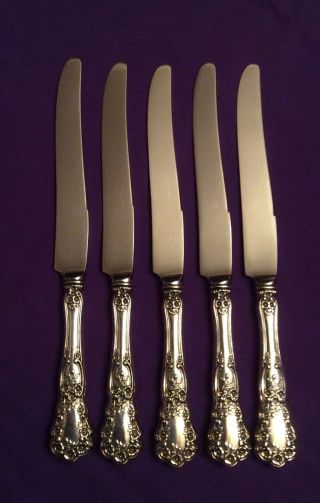 Set Of 5 Gorham Buttercup Sterling Silver Dinner Knives 9 1/2”,  French Blades