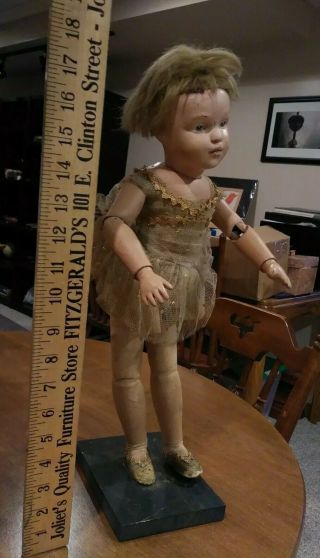 1911 Antique 18 " Jointed Wood,  Compo Schoenhut Ballerina Doll Dressed On Base