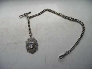 Chester 1934 Sterling Silver Hallmarked Pocket Watch Chain & Enamel Fob 48.  3g