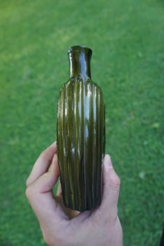 Old & Stunning Rare Yellow Olive Green Gen Taylor With Canon Capt Bragg Flask 6