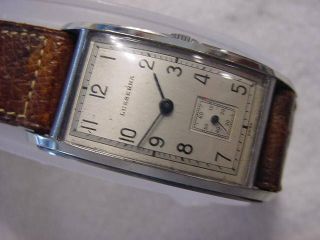 Vintage large antique 1920 Art Deco LUSSERNA R.  H.  MACY & Co CURVEX mens watch 2