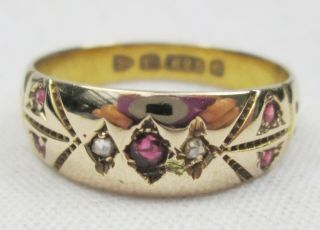 Antique Victorian 15ct Gold Ruby & Diamond Gypsy Ring Size N 1886 Chester