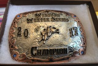 NATIVE AMERICAN HANDMADE Champion RODEO Bull Rider Riding Trophy Buckle PBR PRCA 4