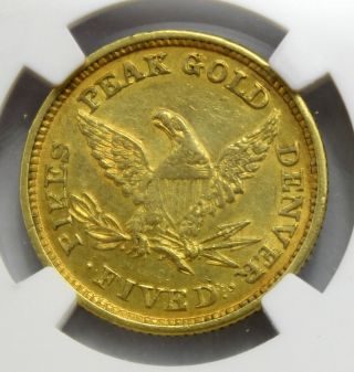 RARE 1860 $5 CLARK,  GRUBER & CO.  GOLD COIN NGC GRADED AU DETAILS CLEANED 5406 8